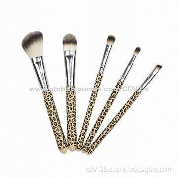 5-piece gift brush set, made of plastic handle with leopard pattern, various colors are available